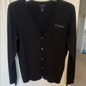Lands' End Black Cardigan with Logo